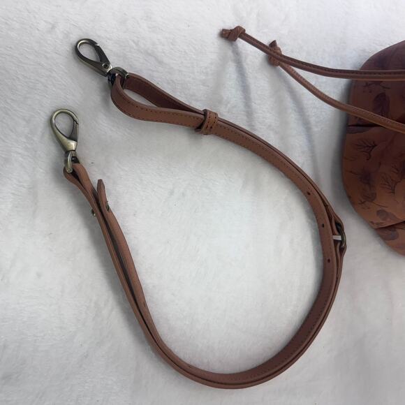 Sundance Made in Italy Brown Floral Leather Bucket Crossbody Bag RemoveableStrap - Picture 16 of 16